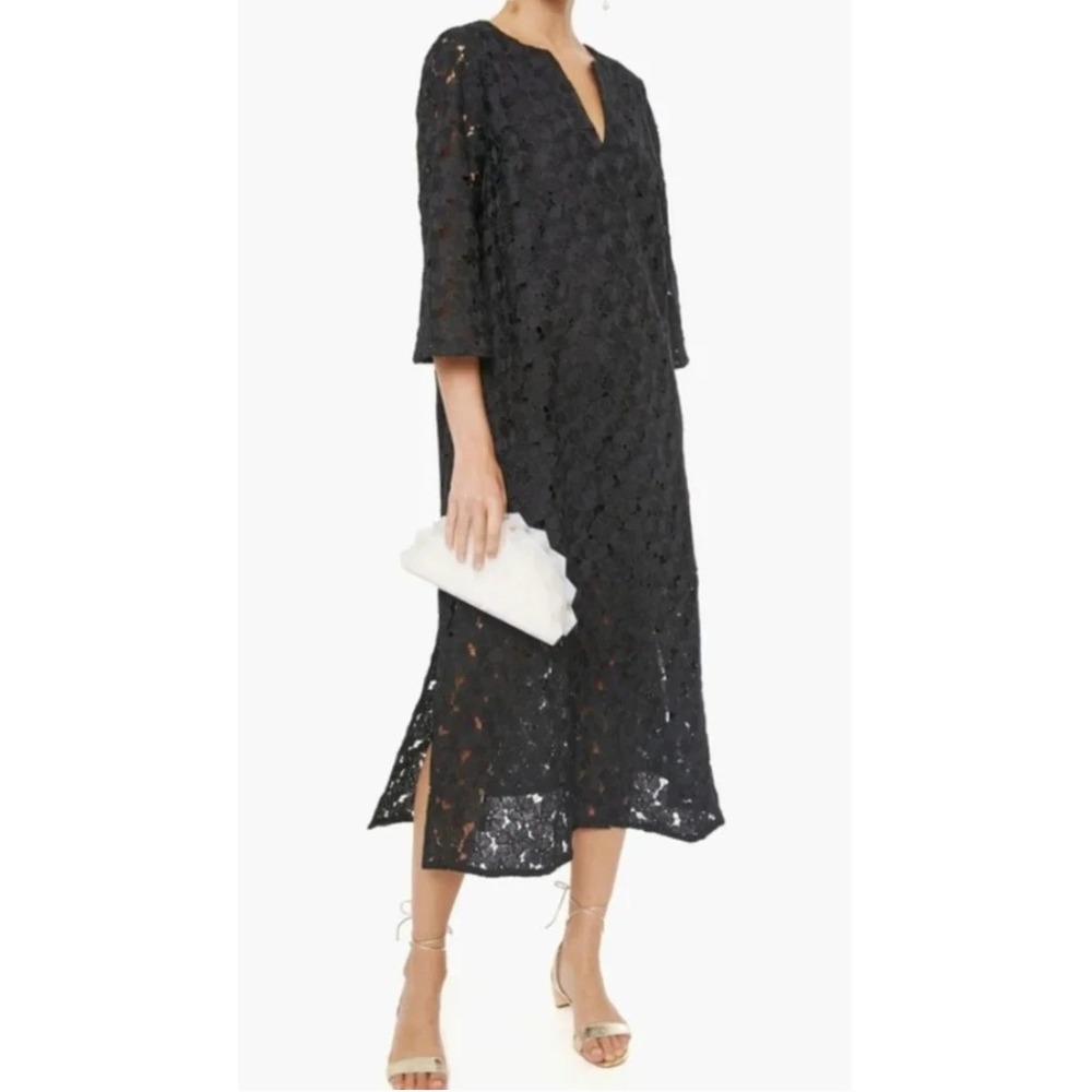 Tuckernuck Black Lace Jamie Dress Floral Guipure Midi Caftan NWT S Minimalist